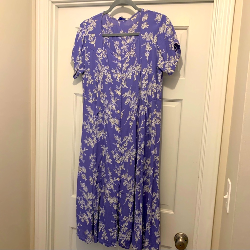 VTG April Cornell Floral Rayon Dress Large Cottage core Midi Purple Feminine